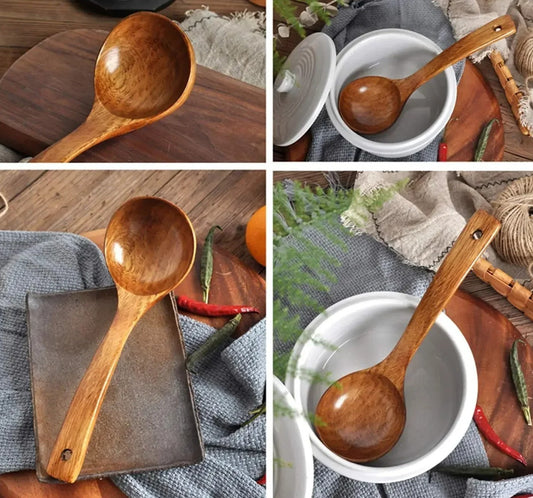 Handmade Wooden Soup Ladle Long Handle Spoon – Wood Kitchen Utensil Durable