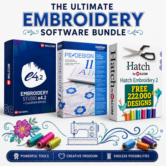Ultimate Embroidery Software Bundle | Wilcom Embroidery Studio e4.2 + Brother PE-Design 11 + Hatch Embroidery 2 Digitizing Software
