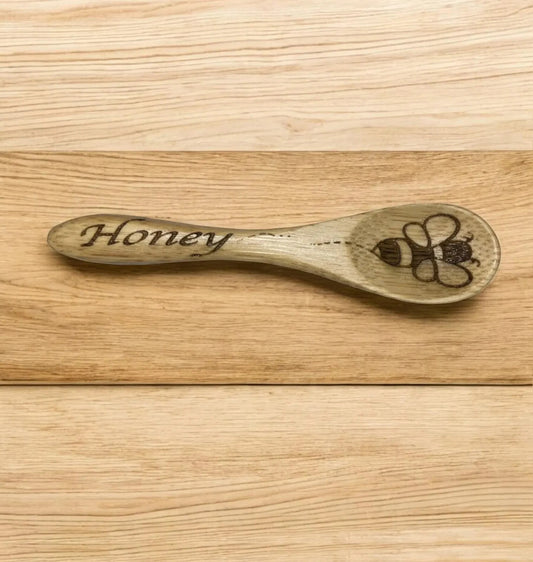 Handmade Wooden Honey Spoon, Laser Engraved Bee Honey Spoon Wooden Honey Stirrer
