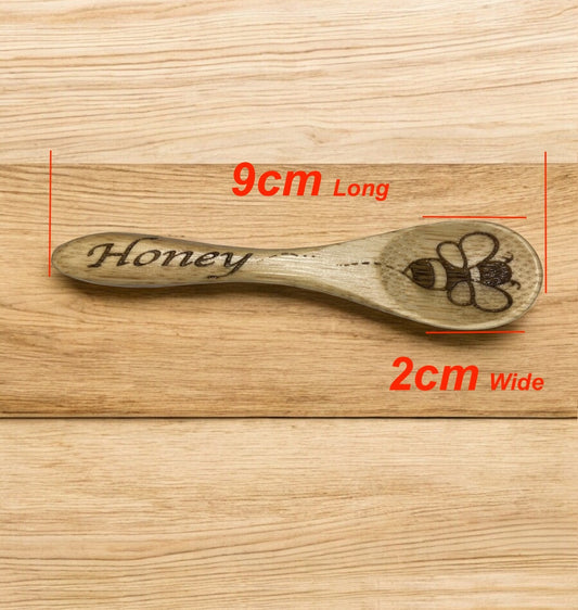 Handmade Wooden Honey Spoon, Laser Engraved Bee Honey Spoon Wooden Honey Stirrer