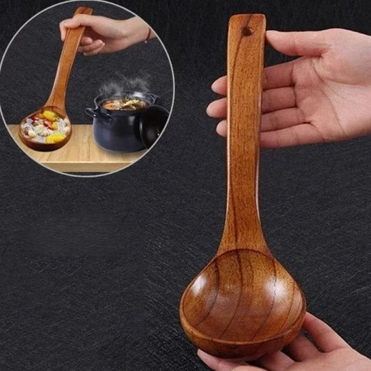 Handmade Wooden Soup Ladle Long Handle Spoon – Wood Kitchen Utensil Durable