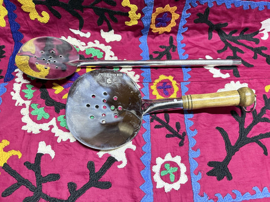 Lot of 2 Handmade Stainless Steel Skimmers –  Wooden Handle Kitchen Tools Uzbek2