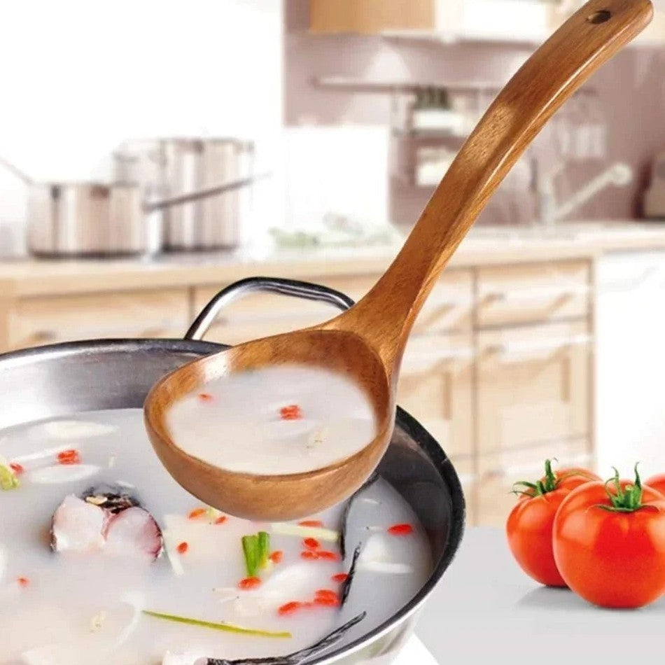 Handmade Wooden Soup Ladle Long Handle Spoon – Wood Kitchen Utensil Durable